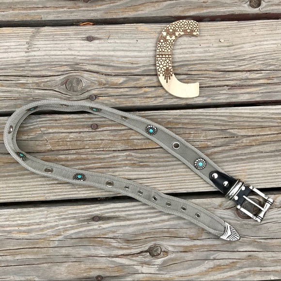 Vintage Donna Katz Silver Mesh Turquoise Belt Small Southwestern Western - Picture 8 of 9